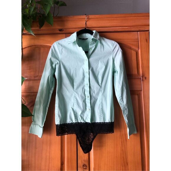 Victoria's Secret Mint Green Botton Down Body Suit Lace Up Size SP - Picture 2 of 11